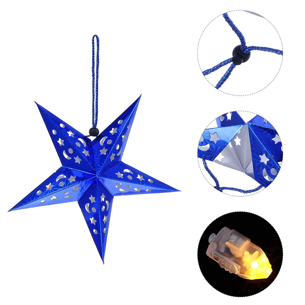 8Pcs Christmas Hanging Star Paper Lanterns Xmas Decor Blue