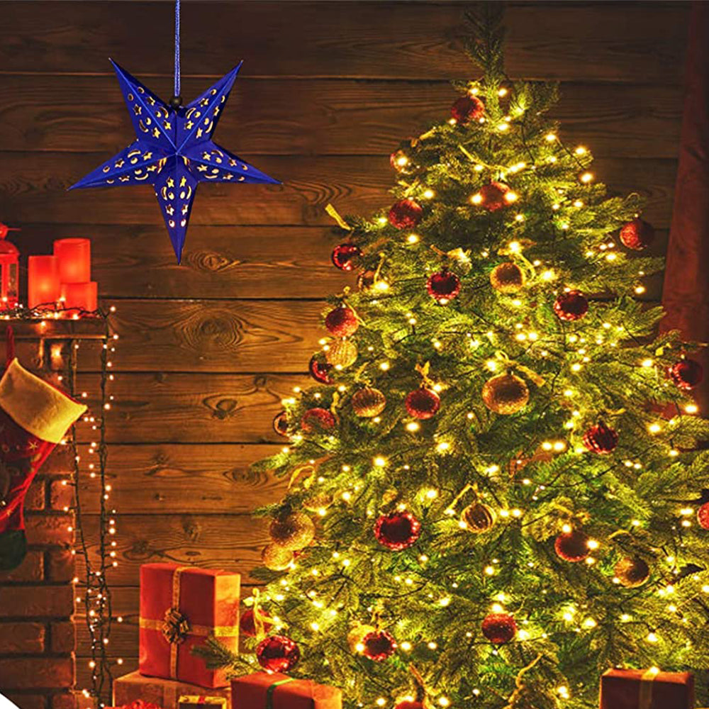 8Pcs Christmas Hanging Star Paper Lanterns Xmas Decor Blue
