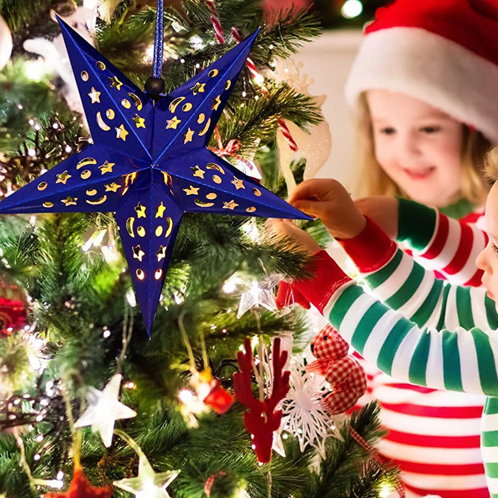 8Pcs Christmas Hanging Star Paper Lanterns Xmas Decor Blue