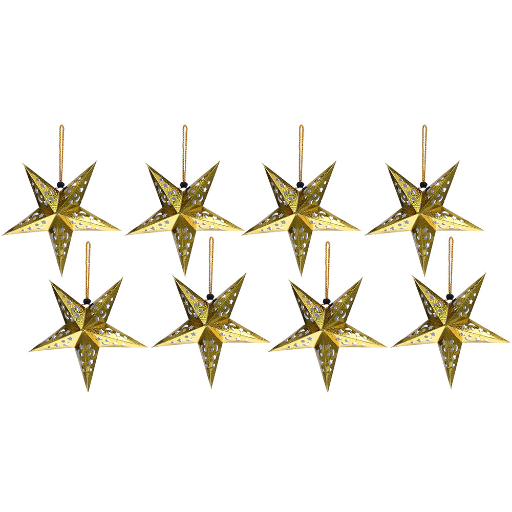 8Pcs Christmas Hanging Star Paper Lanterns Xmas Decor Gold