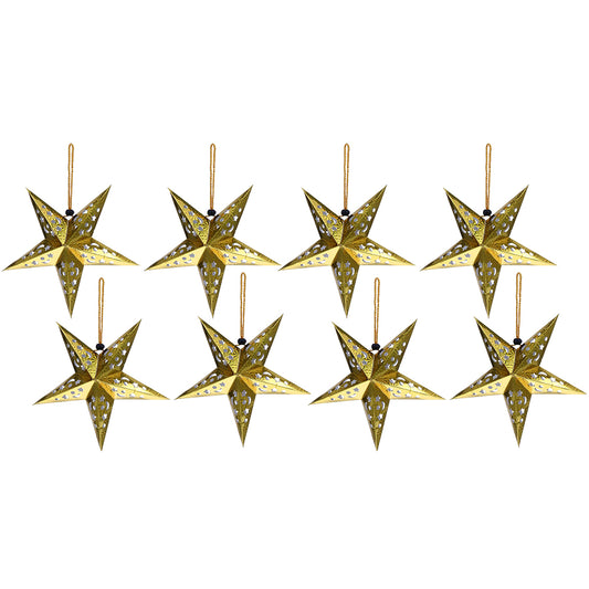 8Pcs Christmas Hanging Star Paper Lanterns Xmas Decor Gold