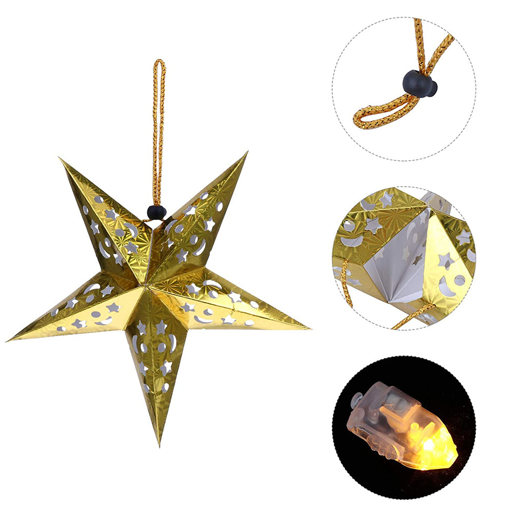 8Pcs Christmas Hanging Star Paper Lanterns Xmas Decor Gold