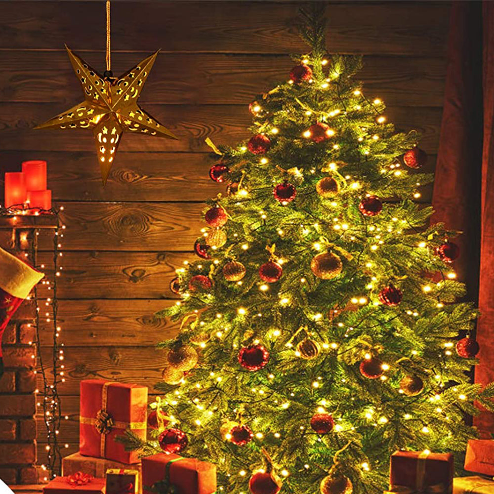 8Pcs Christmas Hanging Star Paper Lanterns Xmas Decor Gold