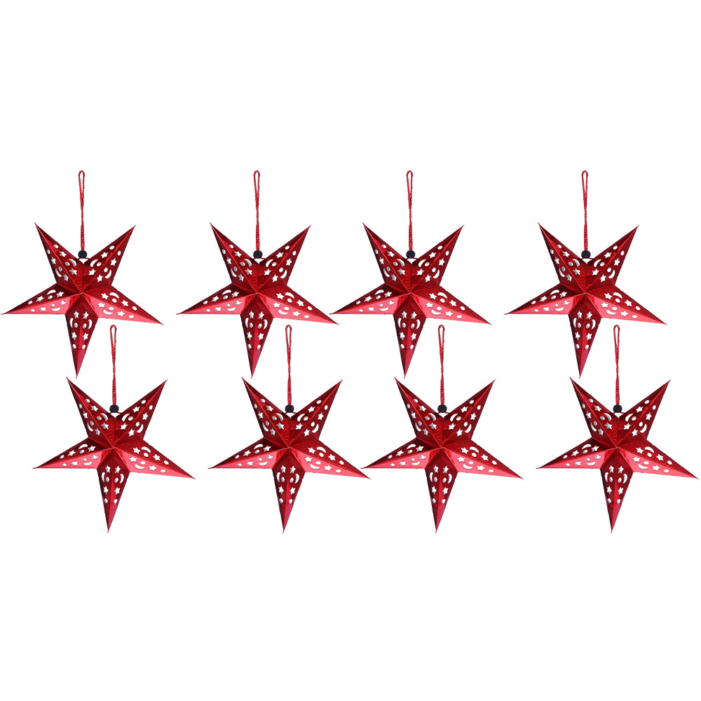 8Pcs Christmas Hanging Star Paper Lanterns Xmas Decor Red