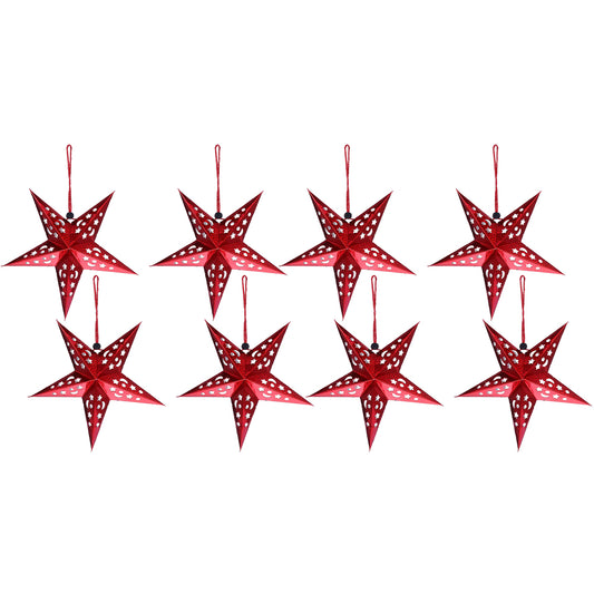 8Pcs Christmas Hanging Star Paper Lanterns Xmas Decor Red