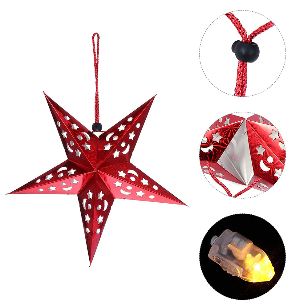 8Pcs Christmas Hanging Star Paper Lanterns Xmas Decor Red