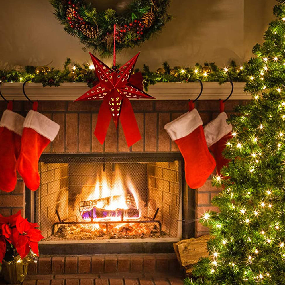 8Pcs Christmas Hanging Star Paper Lanterns Xmas Decor Red