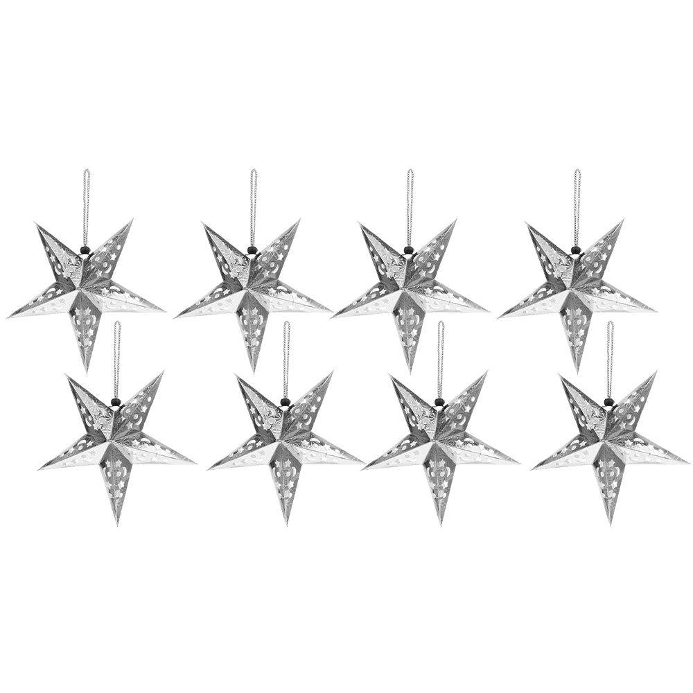 8Pcs Christmas Hanging Star Paper Lanterns Xmas Decor Silver