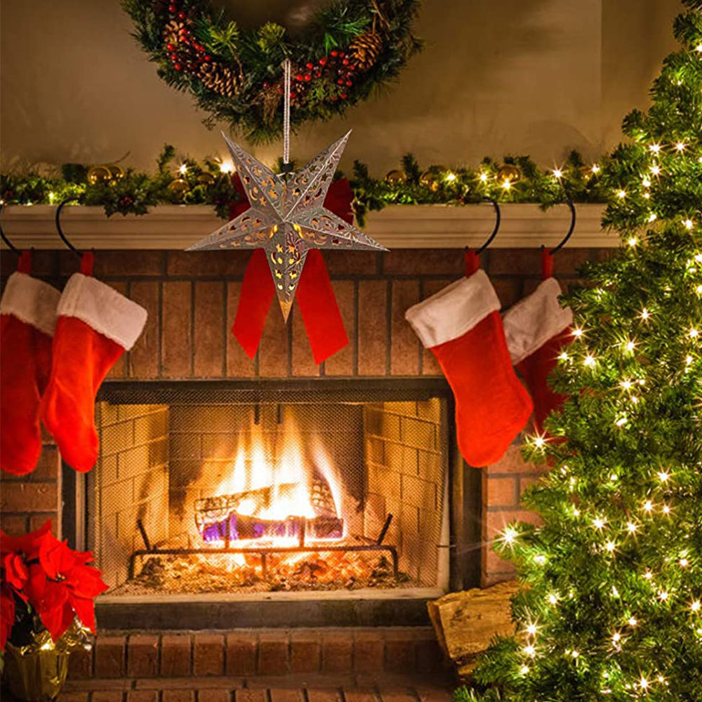 8Pcs Christmas Hanging Star Paper Lanterns Xmas Decor Silver