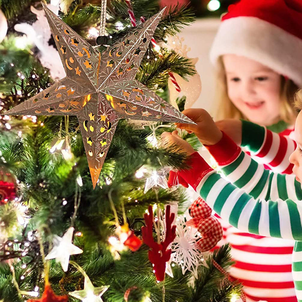 8Pcs Christmas Hanging Star Paper Lanterns Xmas Decor Silver
