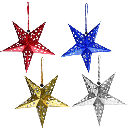 8Pcs Christmas Hanging Star Paper Lanterns Xmas Decor