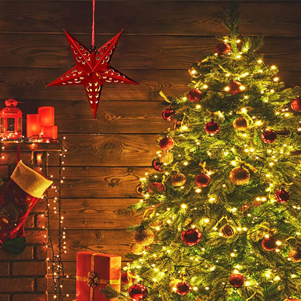 8Pcs Christmas Hanging Star Paper Lanterns Xmas Decor