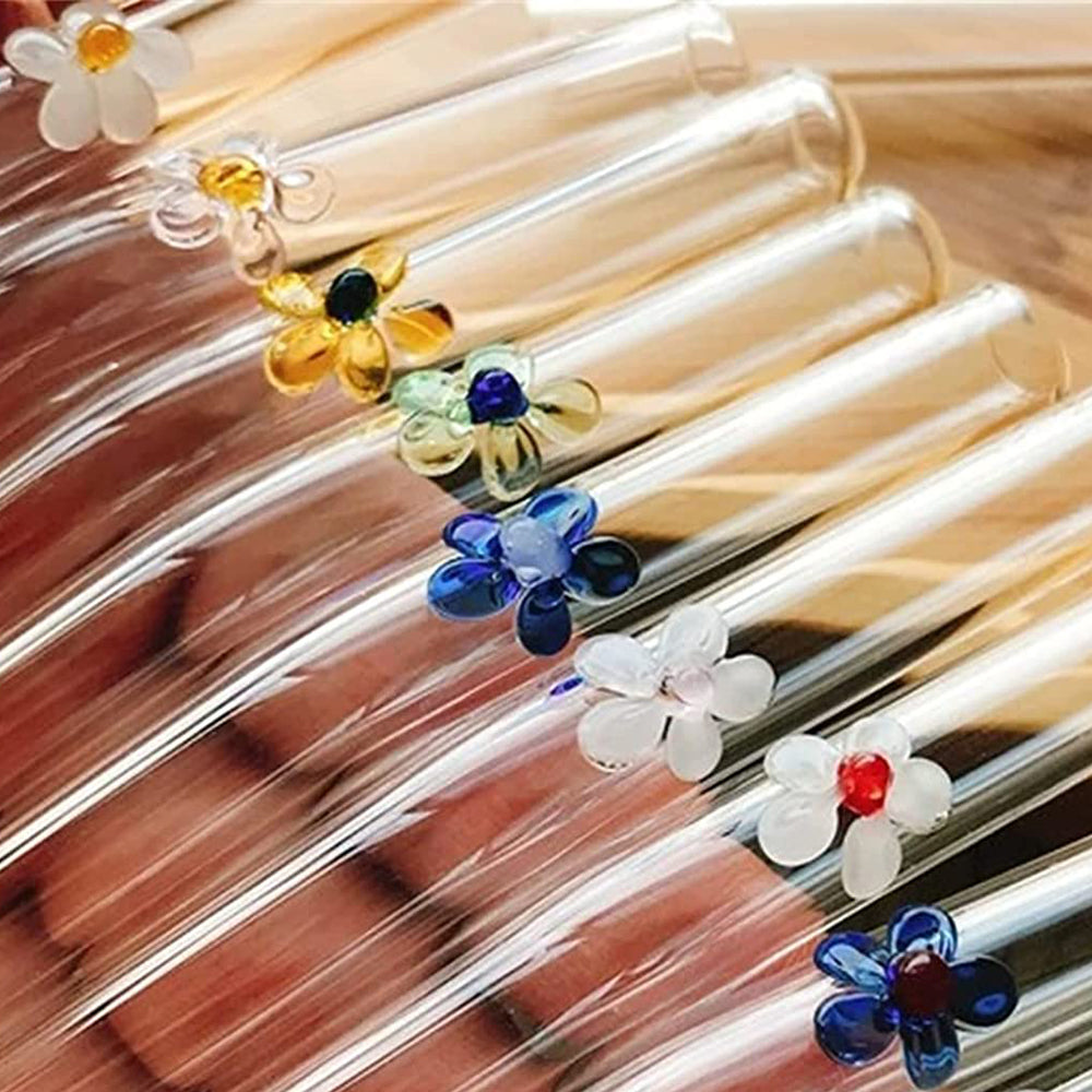 Set of 12pcs Reusable Drinking Glass Straws with Cleaning Brushes