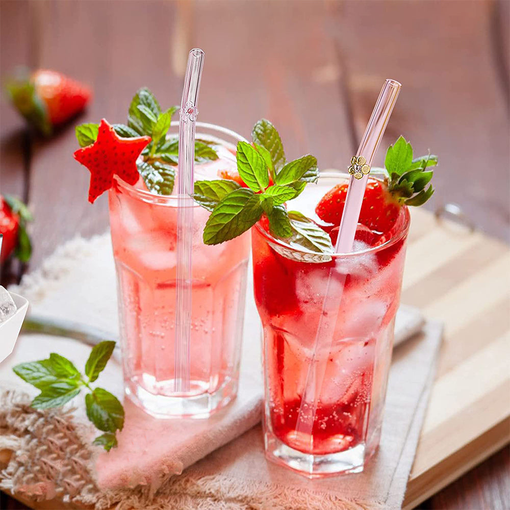 Set of 24pcs Reusable Drinking Glass Straws with Cleaning Brushes