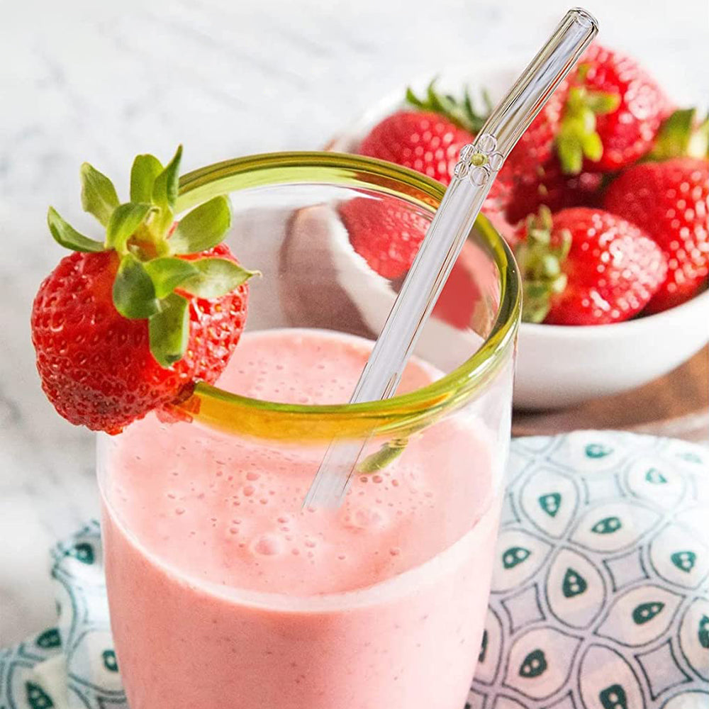 Set of 6pcs Reusable Drinking Glass Straws with Cleaning Brushes