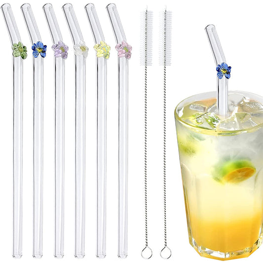 Set of 24pcs Reusable Drinking Glass Straws with Cleaning Brushes