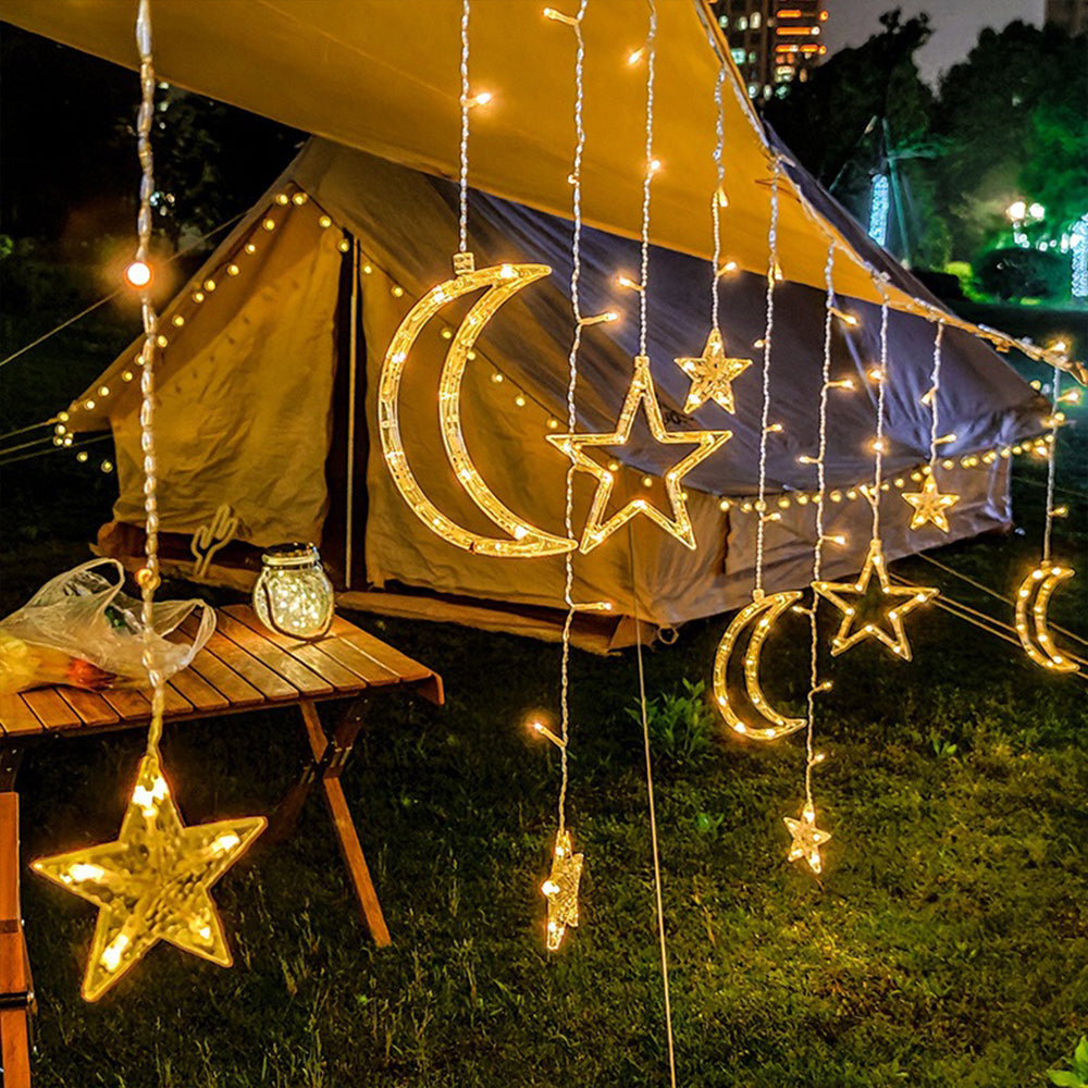 LED Star Moon Fairy Curtain String Lights Warm Lights