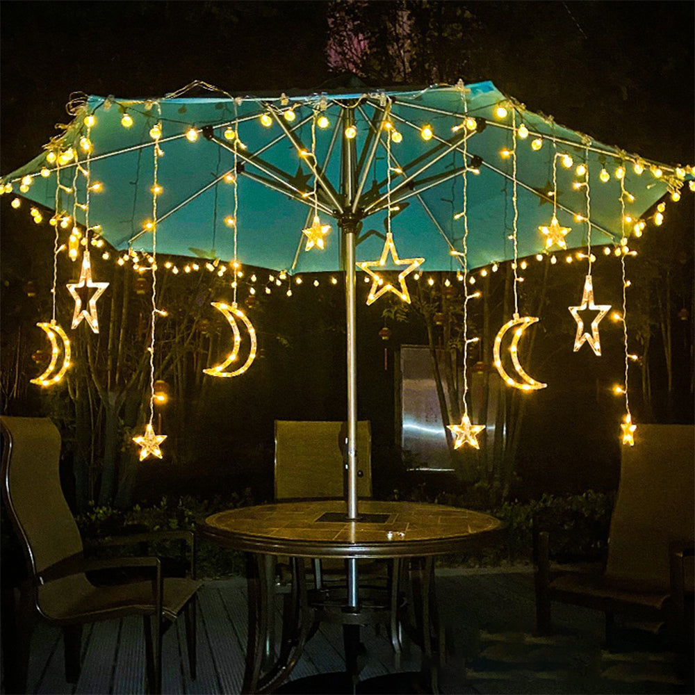 LED Star Moon Fairy Curtain String Lights Warm Lights