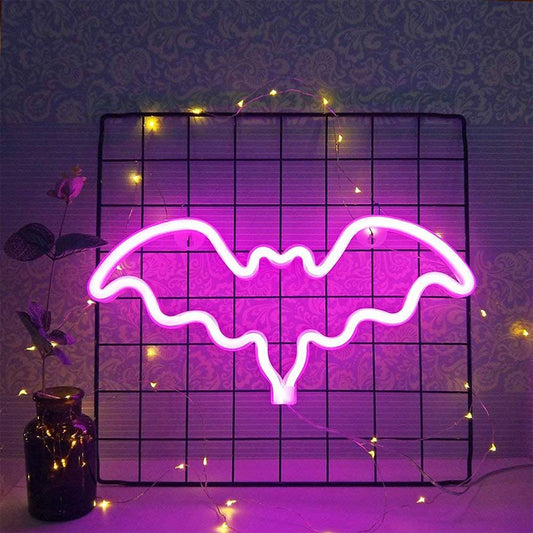 LED Bat Shaped Neon Signs Lights Pink Lights