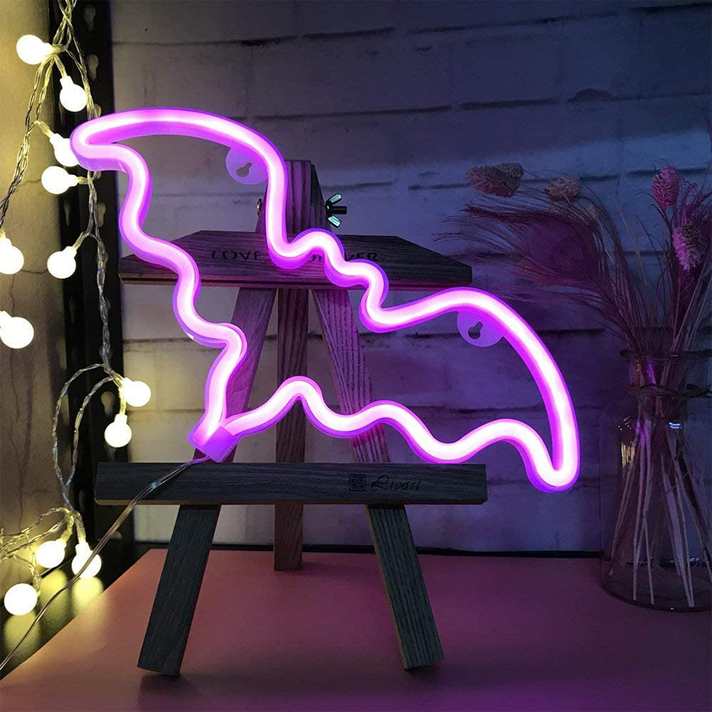 LED Bat Shaped Neon Signs Lights Pink Lights