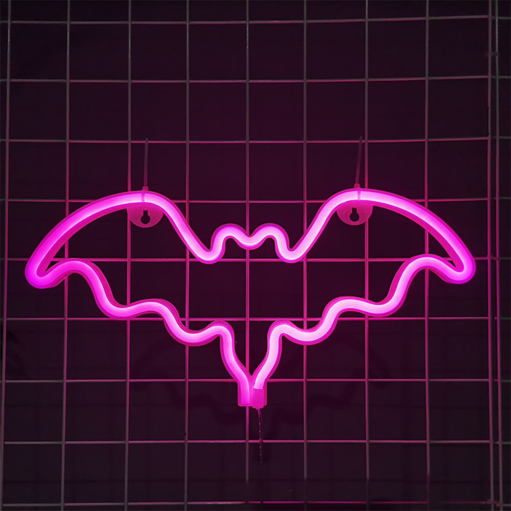 LED Bat Shaped Neon Signs Lights Pink Lights