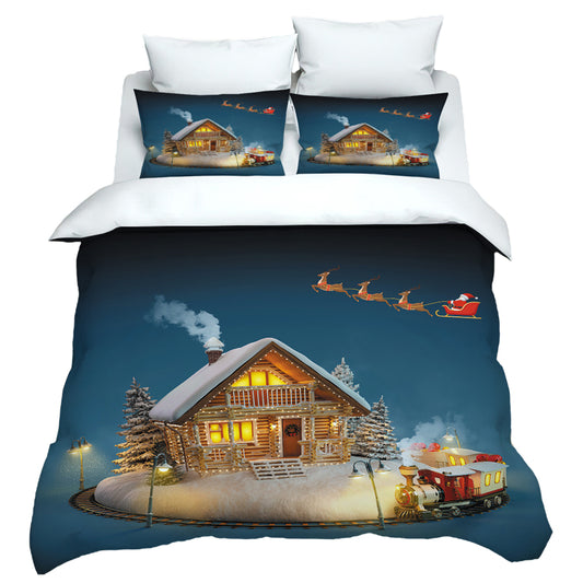 Queen Christmas Bedding Set Xmas Pillow Case Duvet Quilt Cover Chalet