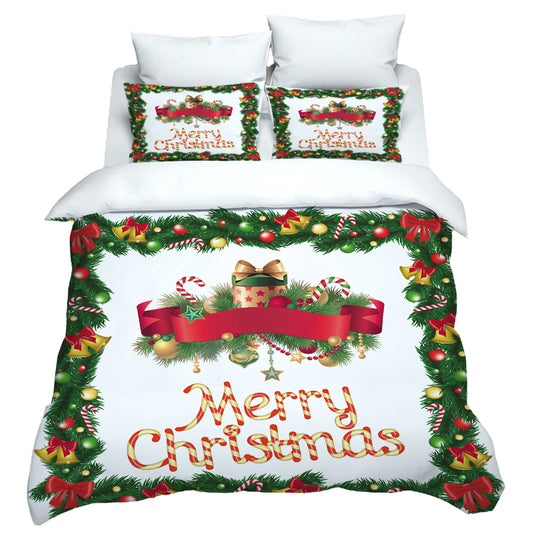 Queen Merry Christmas Bedding Set Xmas Pillow Case Duvet Quilt Cover