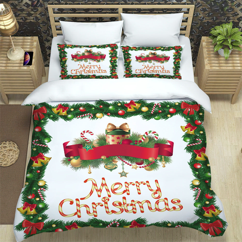 Queen Merry Christmas Bedding Set Xmas Pillow Case Duvet Quilt Cover