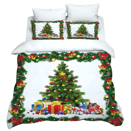 Single Christmas Bedding Set Xmas Pillow Case Tree Printed Duvet Quilt Cover