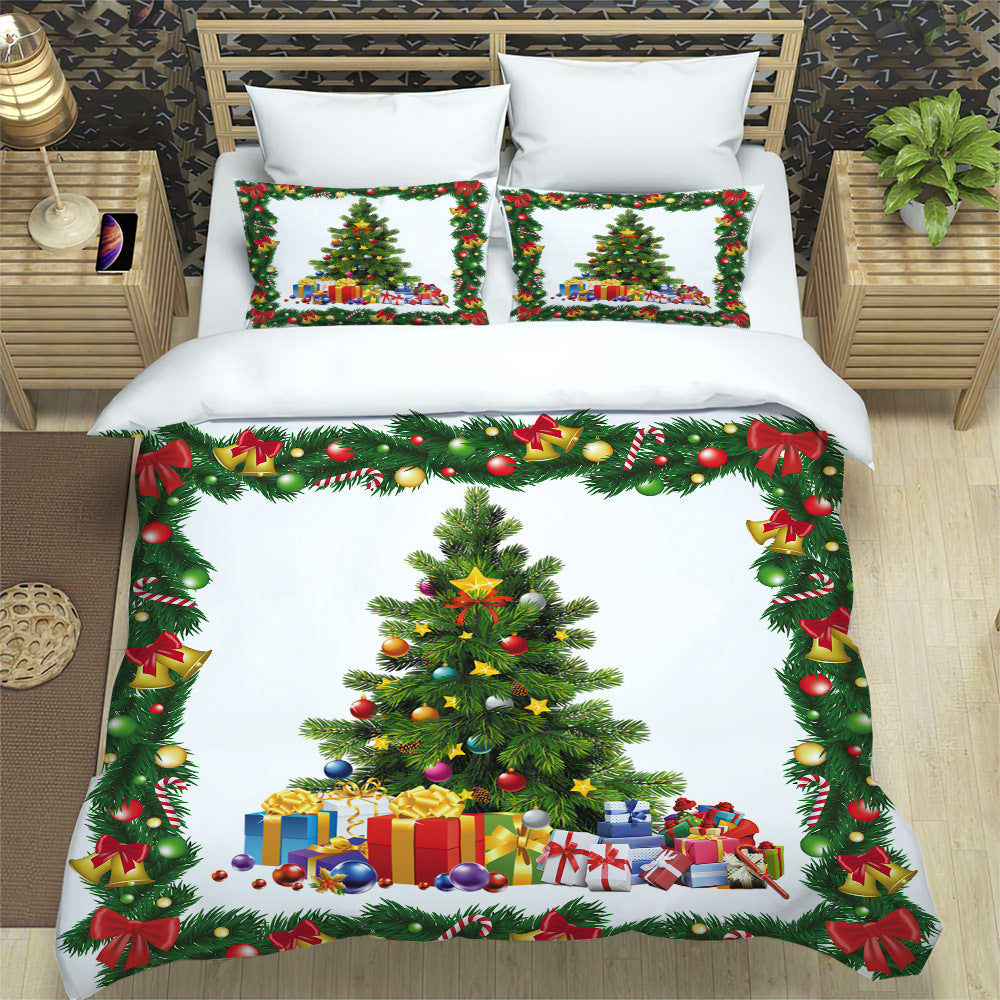 Single Christmas Bedding Set Xmas Pillow Case Tree Printed Duvet Quilt Cover