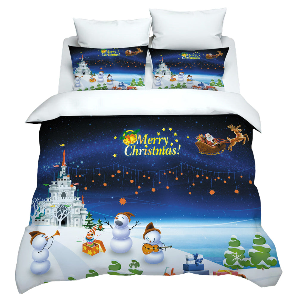 Single Christmas Bedding Set Xmas Pillow Case Snowman Printed Duvet Quilt Cover