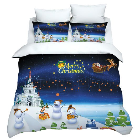 Single Christmas Bedding Set Xmas Pillow Case Snowman Printed Duvet Quilt Cover