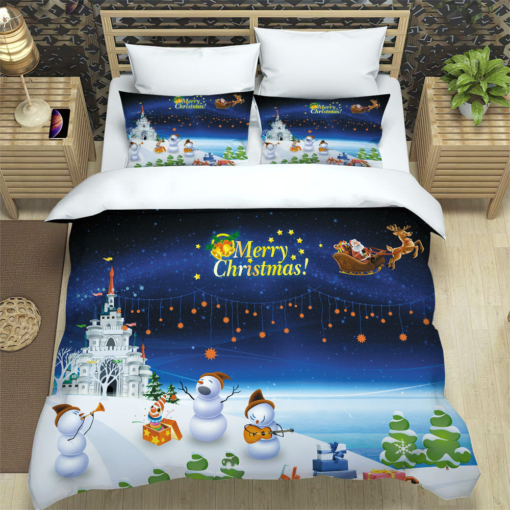 Double Christmas Bedding Set Xmas Pillow Case Snowman Printed Duvet Quilt Cover