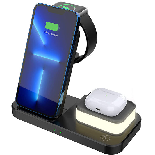 3 in 1 Wireless Charging Station with Touch Light for iPhone iWatch Airpod Black