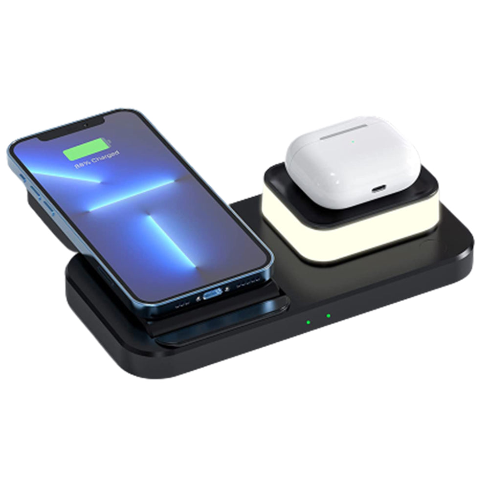 3 in 1 Wireless Charging Station with Touch Light for iPhone iWatch Airpod Black