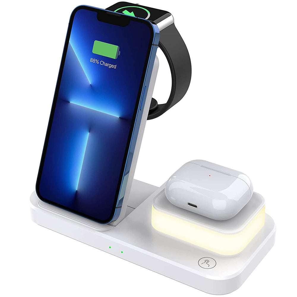 3 in 1 Wireless Charging Station with Touch Light for iPhone iWatch Airpod White