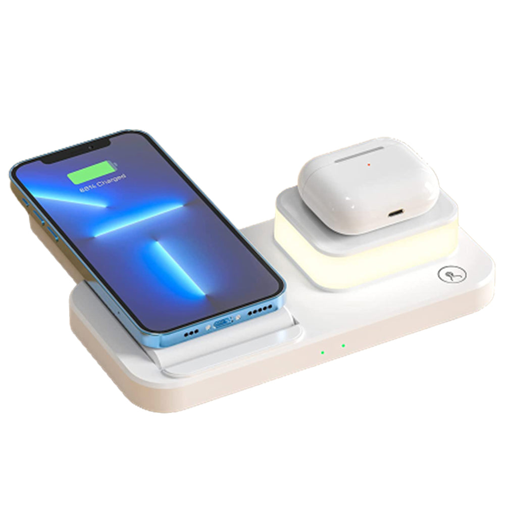 3 in 1 Wireless Charging Station with Touch Light for iPhone iWatch Airpod White