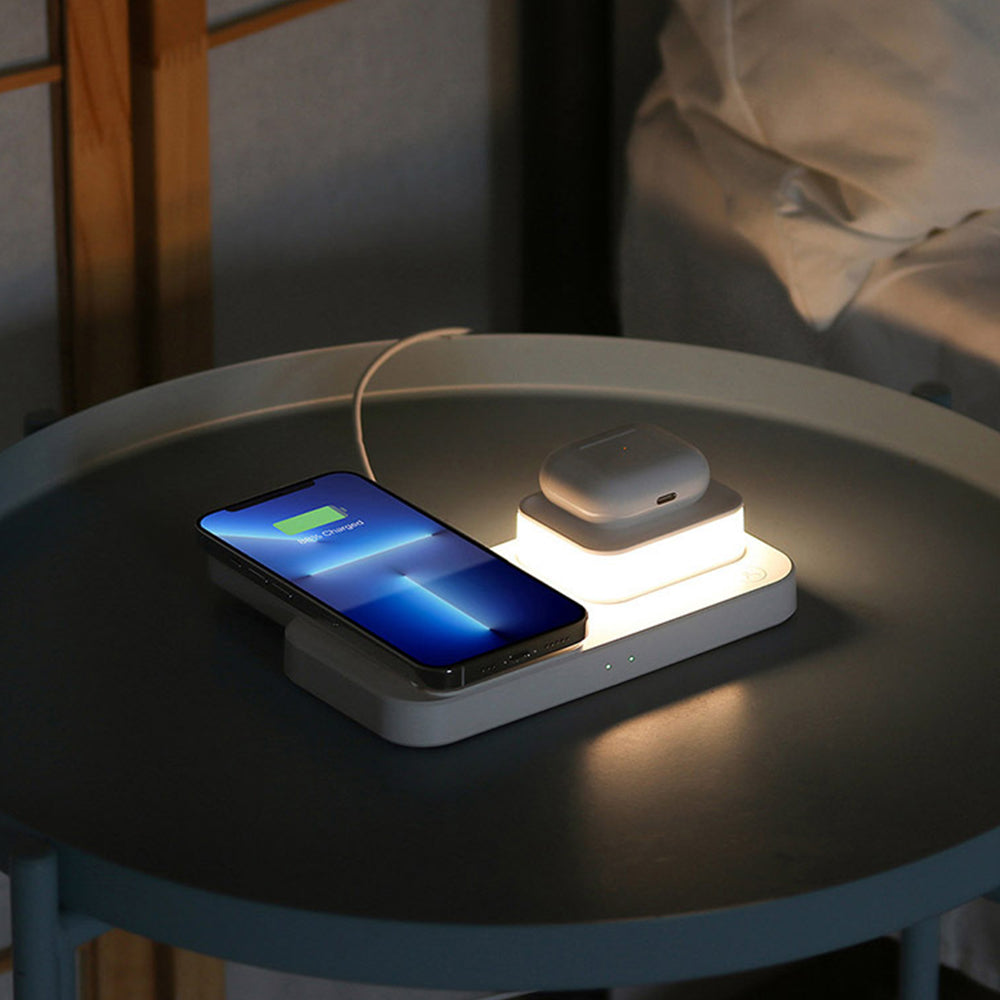 3 in 1 Wireless Charging Station with Touch Light for iPhone iWatch Airpod White