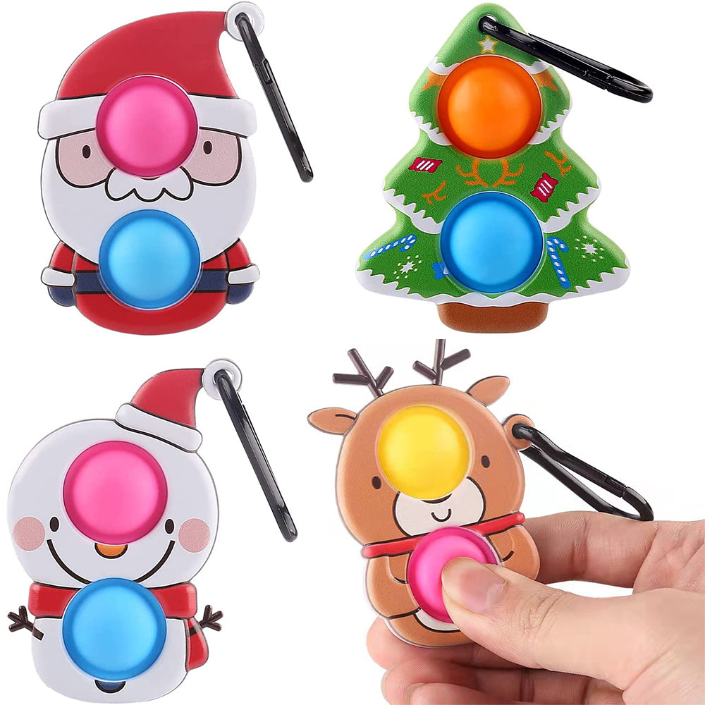 4Pcs Christmas Push Pop It Fidget Toys Keychain