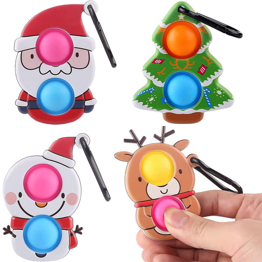 4Pcs Christmas Push Pop It Fidget Toys Keychain