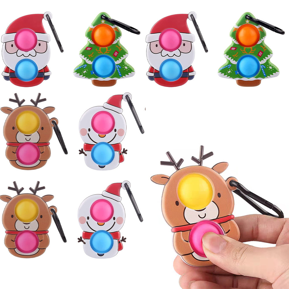 8Pcs Christmas Push Pop It Fidget Toys Keychain