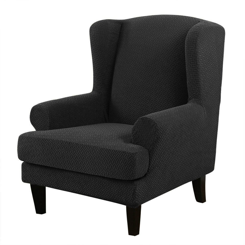 Wingback Chair Cover Stretch Armchair Wing Chair Slipcover Black