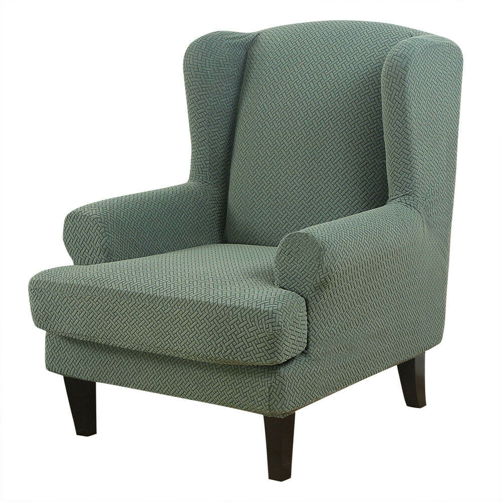 Wingback Chair Cover Stretch Armchair Wing Chair Slipcover Green