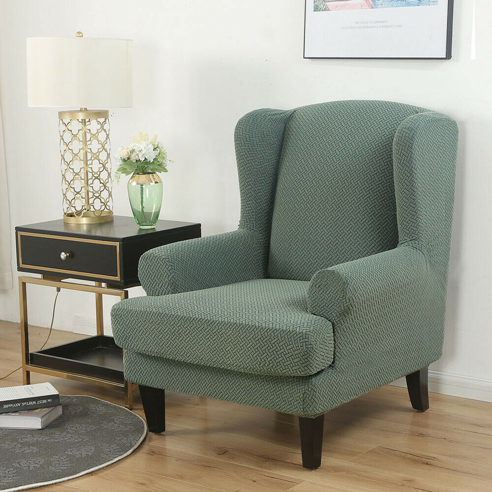 Wingback Chair Cover Stretch Armchair Wing Chair Slipcover Green