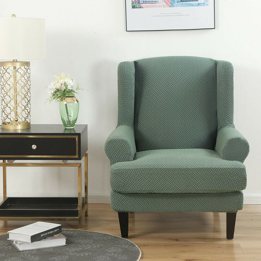 Wingback Chair Cover Stretch Armchair Wing Chair Slipcover Green