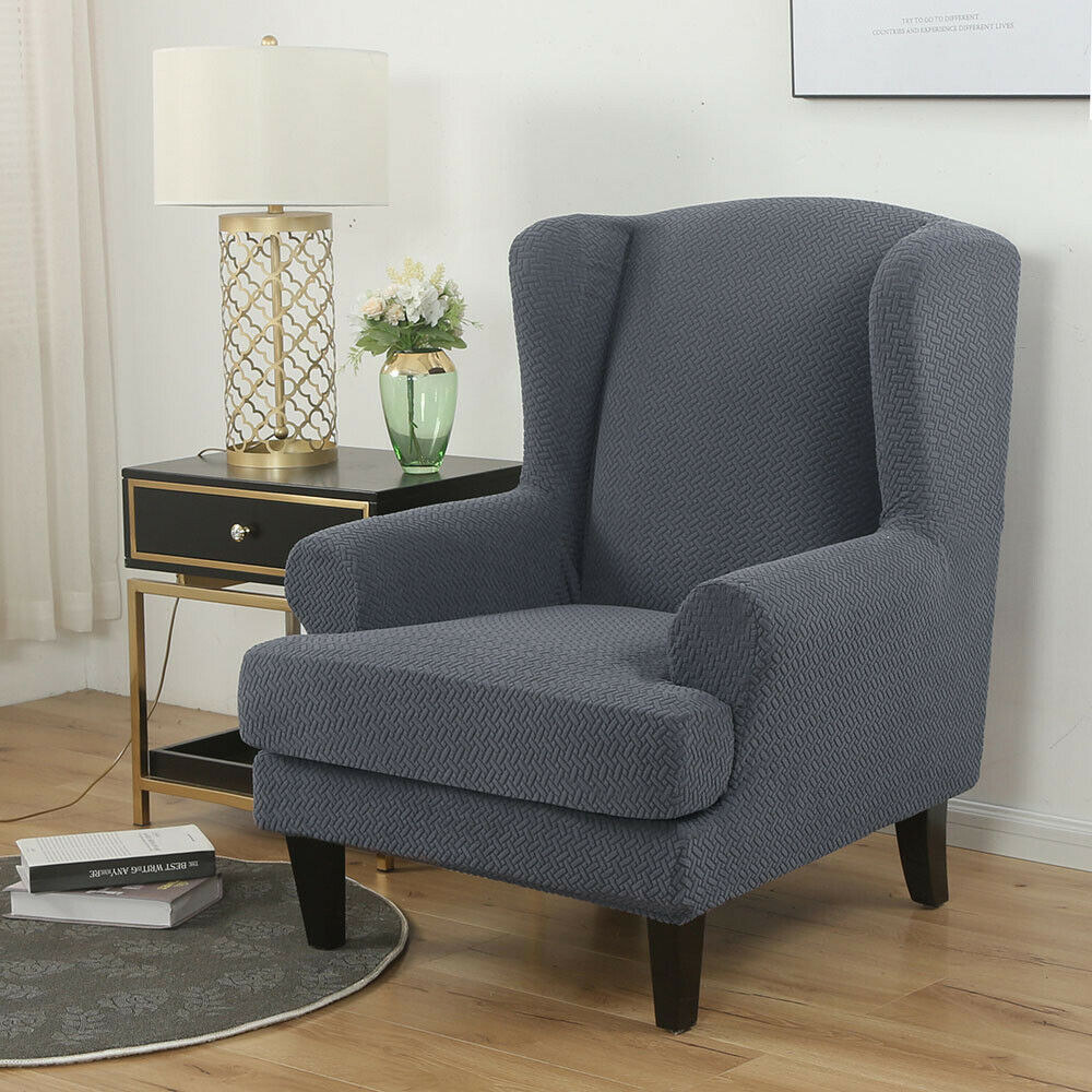 Wingback Chair Cover Stretch Armchair Wing Chair Slipcover Deep Grey