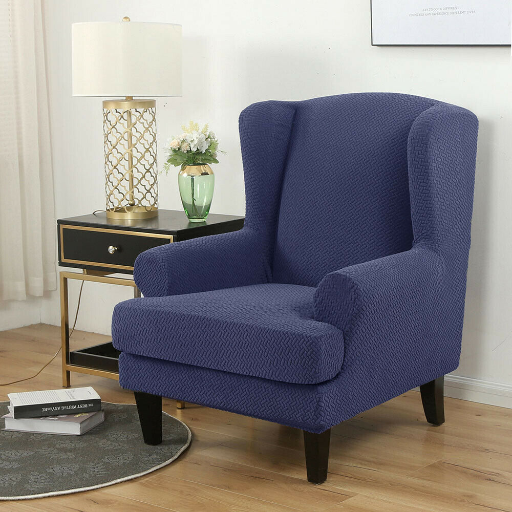 Wingback Chair Cover Stretch Armchair Wing Chair Slipcover Navy Blue