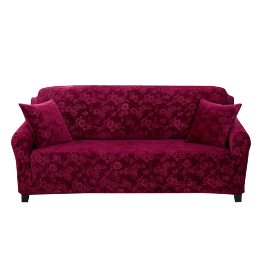 Embossed Sofa Cover Stretch Cover for 2 Seats Wine Red