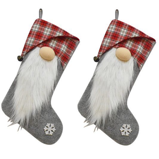 2Pcs Christmas Stocking Bag Candy Bag Christmas Tree Decor Grey