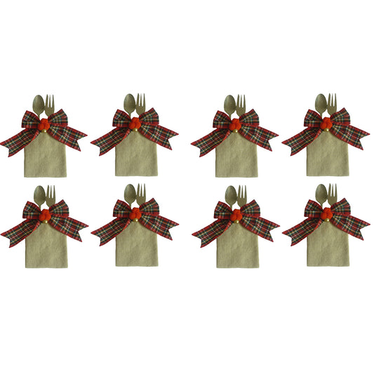 8Pcs Linen Christmas Tableware Holder Bag Knife Fork Bag